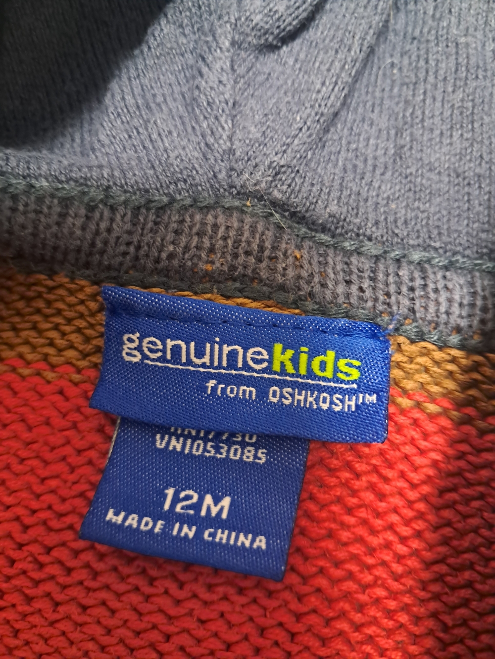 OshKosh B'gosh Hooded Knit Sweater in Blue, Green, Brown, Red - Picture 2 of 5